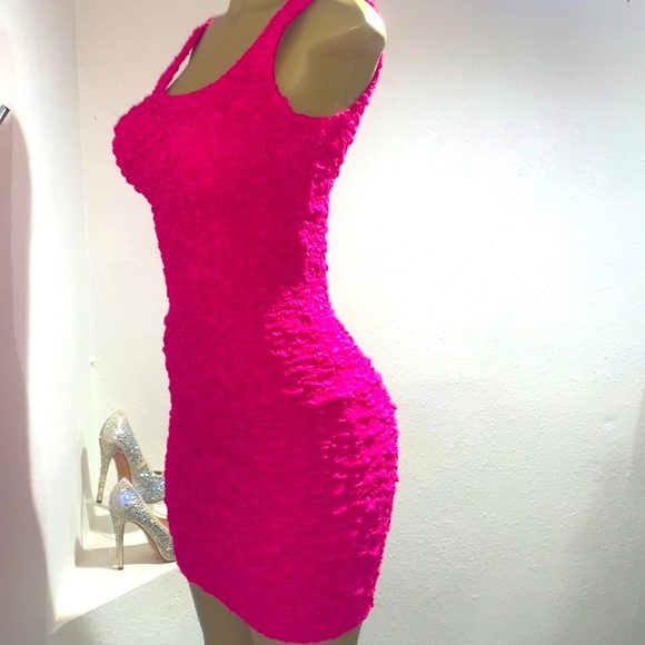 🔥COTTON:ON 2XS scrunchie bodycon mini dress hot fuchsia Barbie 80s VIDEO VIXEN - Picture 2 of 16